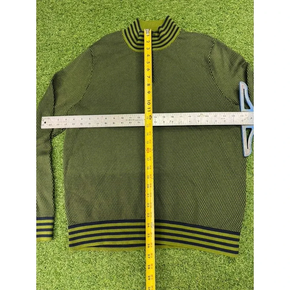 Lands' End Sweater Mens L 42-44 Green‎ Black Jacquard Knit Supima Cotton 1/4 Zip